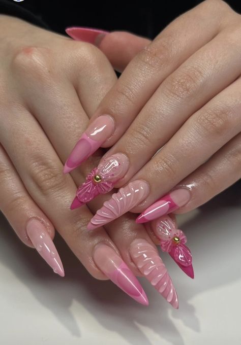 Nail Designs Stiletto Almond, Pink Polygel Nail Ideas, Stiletto Nails Pink, Pink Stiletto Nails, Stilleto Nails Designs, Nagellack Trends, Wow Nails, Girly Acrylic Nails, Acrylic Nails Coffin Pink