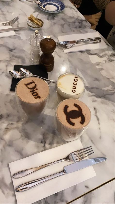 #drinks #dior #gucci #chanel #coffee #latte Coffee Luxury Aesthetic, Ysl Coffee Cup, Saint Laurent Coffee, Louis Vuitton Cafe, Ysl Coffee, Dior Coffee, Chanel Coffee, Dream Feed, Coffee Service