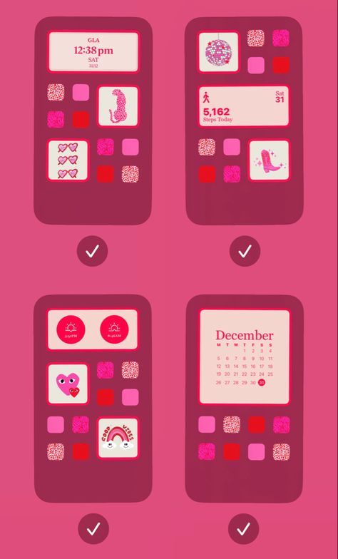 Red And Pink Homescreen, Hot Pink Ios 16 Homescreen, Valentines Iphone Layout, Wallpaper With Widgets Template, Red And Pink Widget, Hot Pink Phone Theme, Wallpaper Ideas Homescreen, Pink Ios 16 Homescreen, Wallpaper With Widgets