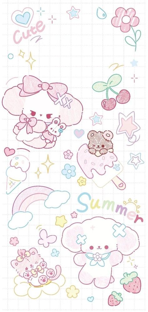 Walpaper Wathsapp Cute, Phone Background Wallpaper, Kawaii Background, My Melody Wallpaper, Cute Mobile Wallpapers, Wallpaper Doodle, Sanrio Wallpaper, Iphone Wallpaper Photos, Cute Doodles Drawings