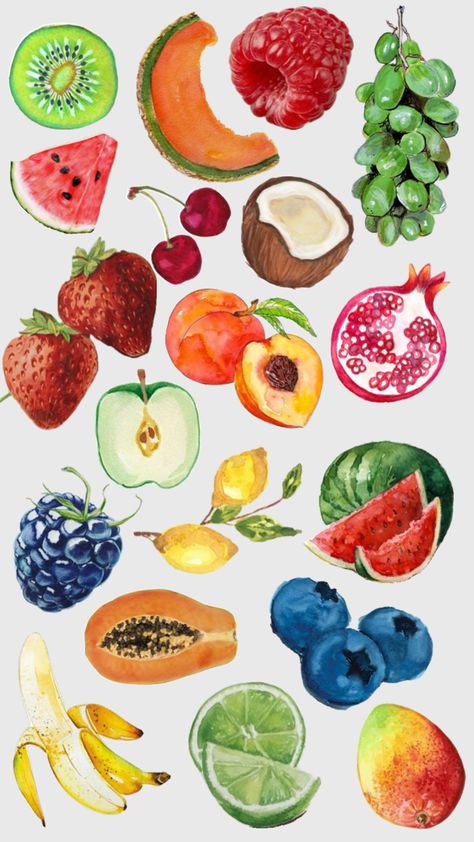 Vegetable Drawing, Funky Tattoos, Conversational Prints, Fruits Drawing, Cute Summer Wallpapers, Fruit Wallpaper, Oil Pastel Art, Watercolor Sketch, Summer Wallpaper