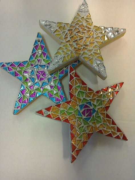 Mosaic Star, Simple Mosaic, Mosaic Ornaments, Christmas Mosaics, Mosaic Tiles Crafts, Mosaic Kits, Mosaic Stained, Glitter Decor, Mosaic Supplies