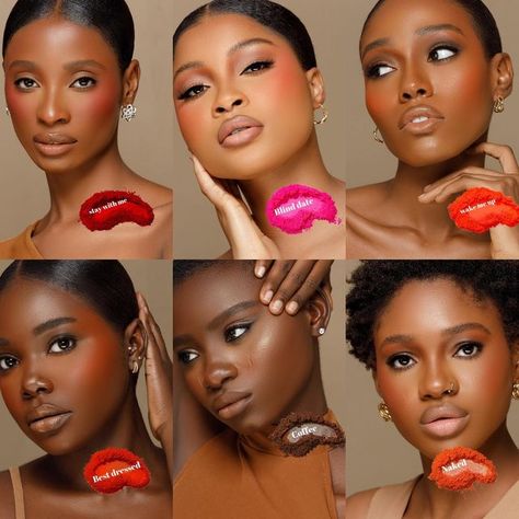 Red Blush Black Women, Best Blush For Black Women, Blush For Dark Skin Black Women, Blush Shades For Skin Tones, Best Blush For Brown Skin, Brown Blush Makeup, Orange Blush Dark Skin, Blush For Black Women, Blush On Black Women