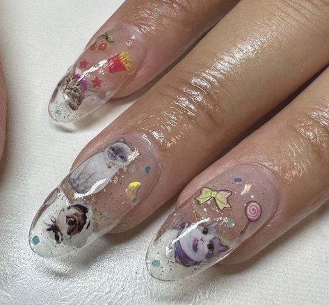 Pretty Gel Nails, Really Cute Nails, Cat Nails, Kawaii Nails, Nail Jewelry, Cute Nail Art, Clear Nails, Dream Nails, Funky Nails