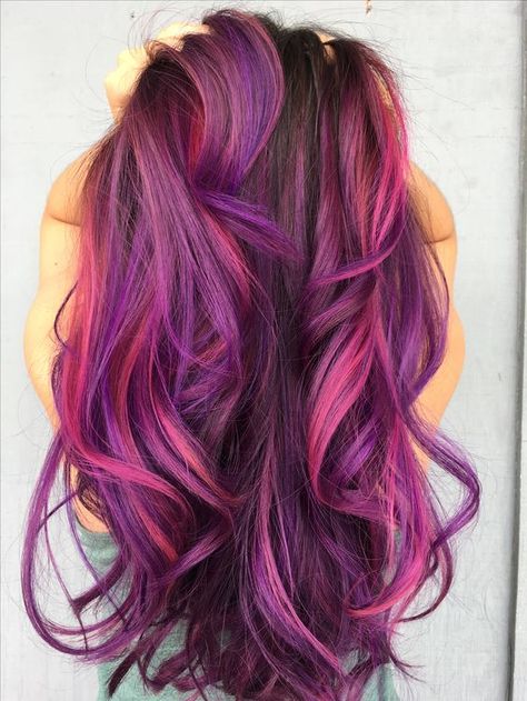 We enlisted some expert hair colorists to answer your most frequently asked questions when it comes to color commitment. Read on for their best hair color advice. Best Vivid Hair Color For Green Eyes, Fall Purple Hair Color, Magenta And Purple Hair, Pink Purple Hair Color, Pink And Purple Hair Ideas, Purple Hair Color Highlights, Purple Wedding Hair, Magenta Hair, Dark Purple Hair