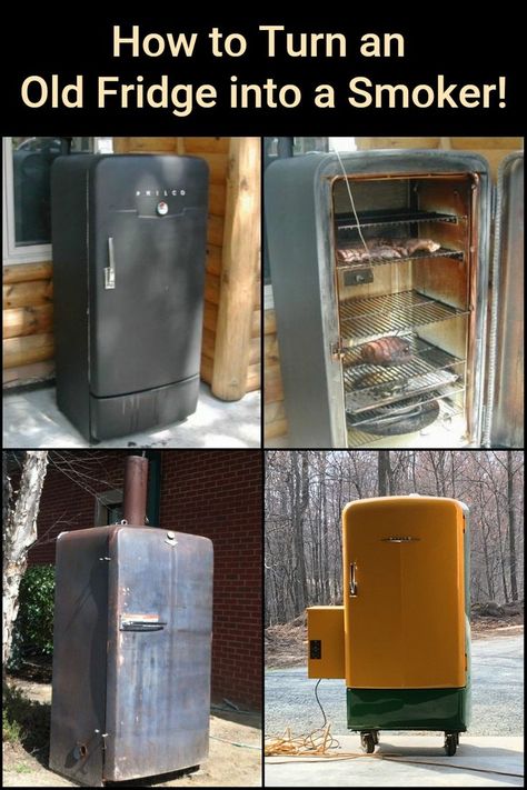 Smoker From Old Fridge, Vintage Refrigerator Repurposed, Repurpose Old Fridge, Antique Refrigerator Repurposed, Vintage Fridge Repurpose, Ideas For Old Fridges, Old Fridge Ideas, Old Refrigerator Repurpose, Old Refrigerator Ideas