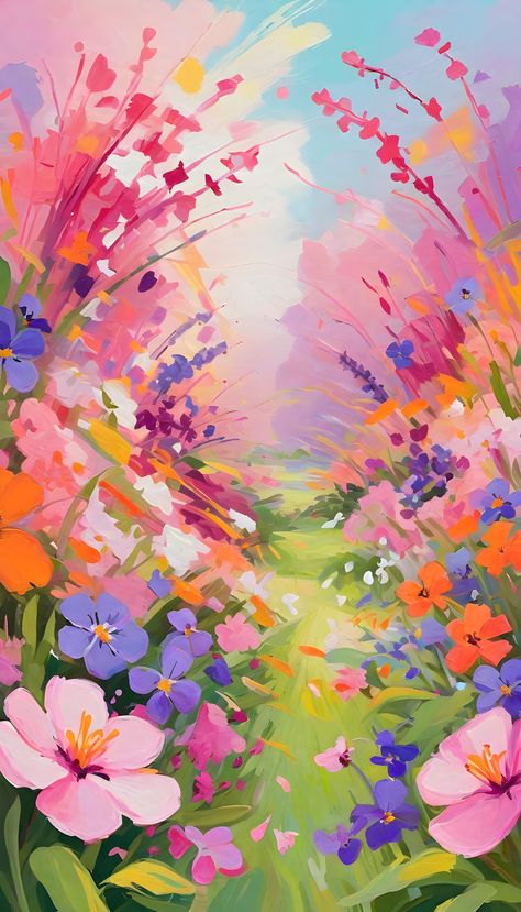 A kaleidoscope of spring flowers bursts with colors, creating an impressionistic celebration of nature. Spring Aesthetic Drawing, Nature Kaleidoscope, Feminine Wallpaper, Outdoor Artwork, Iphone Wallpaper Video, Phone Screen Wallpaper, Diy Watercolor Painting, Nature Artwork, Trendy Wallpaper