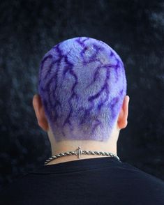 Outfits With Shaved Head, Lightning Hair Design, Buzzed Head Design Men, Shaved Head Flames, Shaved Head Bleach Designs, Purple Buzzcut Men, Hair Color Designs Men, Buzz Head Design, Shaved Dyed Hair Men