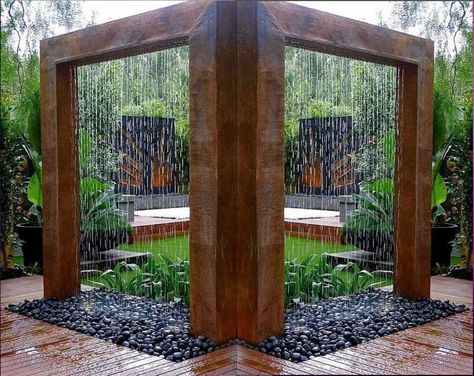 . Water Feature Ideas, Diy Water Feature, Taman Air, Water Curtain, Air Mancur, Garden Shower, Backyard Water Feature, Desain Lanskap, Waterfalls Backyard