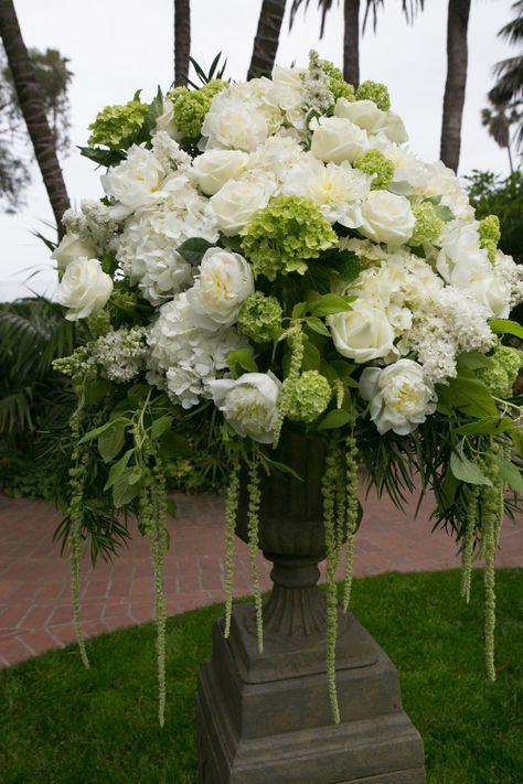 Classy Santa Barbara, California Wedding From Chris Schmitt Photography: White Wedding Flowers Ceremony, White Wedding Flower Arrangements, White And Green Flowers, Urn Arrangements, White Flower Arrangements, Large Floral Arrangements, Altar Flowers, Large Flower Arrangements, Church Flower Arrangements