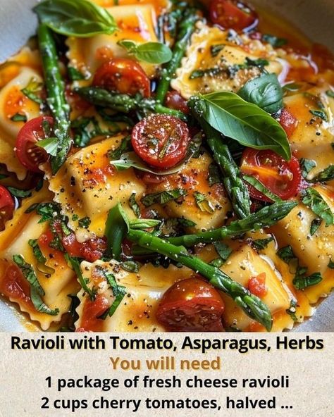 Ashley’s Recipes Avani Recipes, Vegetable Ravioli, Asparagus Garlic, Gordon Ramsay Recipe, Salsa Fresca, Ravioli Recipe, Cheese Ravioli, Diner Recept, Easy Pasta Dishes