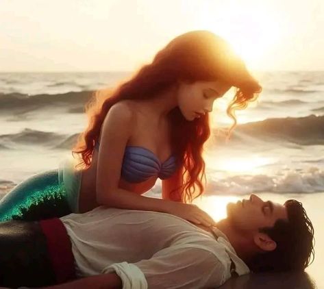 Mermaid And Prince, Ariel Wallpaper, Ariel And Eric, Disney Movie Art, Ariel Cosplay, Mermaid Photography, Aesthetic Widget, Disney Princess Artwork, Disney Paintings