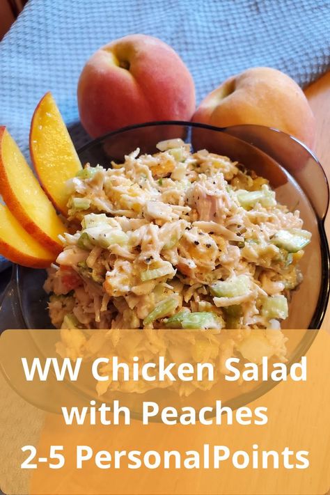 This fast and flavorful chicken salad with peaches is a refreshing spin on your classic chicken salad recipe. The added peaches give a lightly sweet zing to your overdone plain chicken salad. 2-5 WW PersonalPoints for 6 oz. Poached Chicken Salad Recipes, Chicken Peach Salad, Ww Chicken Salad, Chicken Recipes Using Peach Jam, Peach Chicken Salad Recipes, Jam Chicken, Peach And Goat Cheese Salad, Classic Chicken Salad Recipe, Salad With Peaches