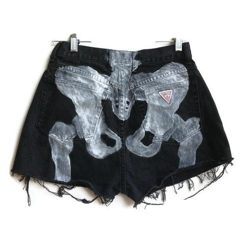 Skeleton Shorts Pelvis Bones Shorts Grunge Shorts, Mode Grunge, Tokyo Street Fashion, Pants Short, Rock Outfit, Diy Vetement, Shorts High Waisted, Ropa Diy, Painted Clothes