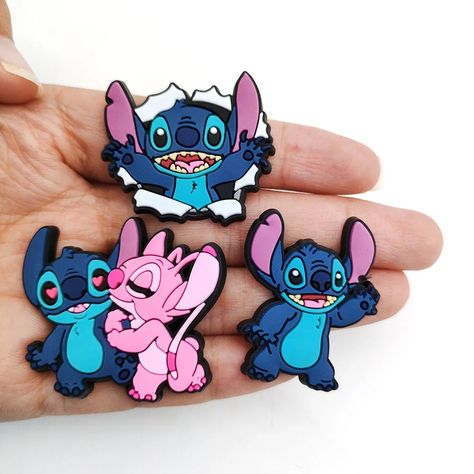 MINISO  1/21PCS Stitch Cute Cartoon Character Charm  Shoe Accessories Personalized DIY Soft Rubber Kids Party Gift, Bubble Slides, Shoe Ornaments, Diy Sandals, Cartoon Shoes, Cute Stitch, Cute Cartoon Characters, Croc Charms, Disney Lilo