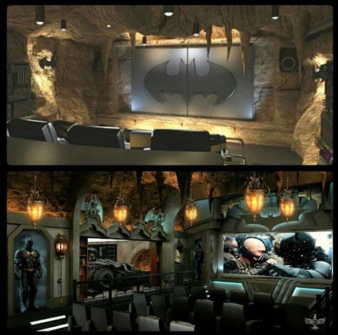 I WILL HAVE THIS. Only less Nolan crap. No Dark Knight Rises for me. No sir. Batcave Room, Hunter Bedroom, Entertainment Rooms, Basement Home Theater, Wayne Manor, Ultimate Man Cave, Home Cinema Room, At Home Movie Theater, Man Cave Home Bar