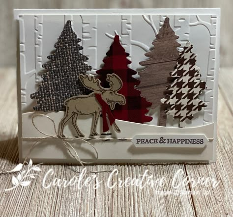 Stampin Up Merry Moose, Christmas Tree Cards Handmade, Rustic Christmas Cards, Reindeer Cards, Merry Christmoose, Deer Cards, Christmas Party Backdrop, Reindeer Card, Stamped Christmas Cards