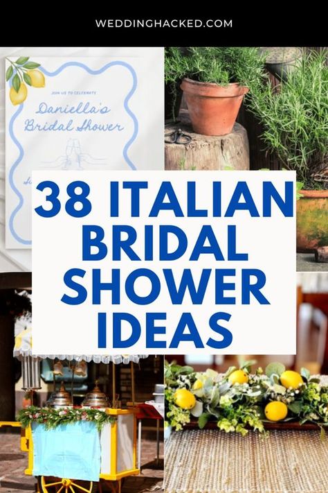 30 Ideas For An Italian Bridal Shower Theme: Invitations, Venues, Food, Decor, Favors, Outfit & More! Great Italian bridal shower ideas on a budget! Goes over color schemes like the iconic Mediterranean blue and yellow and also decor ideas like lemon centerpieces. Bridal Shower European Theme, Decor With Lemons Ideas, Wedding Shower Italian Theme, Lemon Theme Tablescape, Italian Themed Shower Ideas, Lake Como Bridal Shower Theme, Bridal Shower Mediterranean Theme, Italian Bridal Shower Food Ideas, Italy Wedding Shower Theme