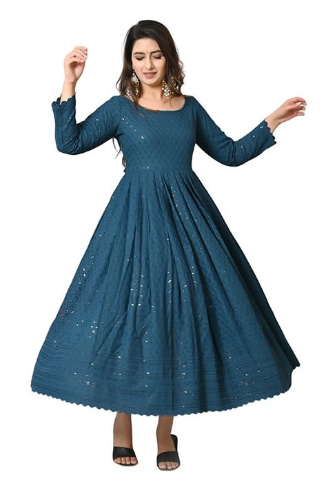 Woman's Lucknowi Chikankari with Embroidery Rayon Gown Chikankari Anarkali Kurta, Chikankari Gown, Embroidery Anarkali, Chicken Kari, Chikankari Anarkali, Blue Chicken, Chikankari Embroidery, Wedding Gown Brand, Gown Party Wear