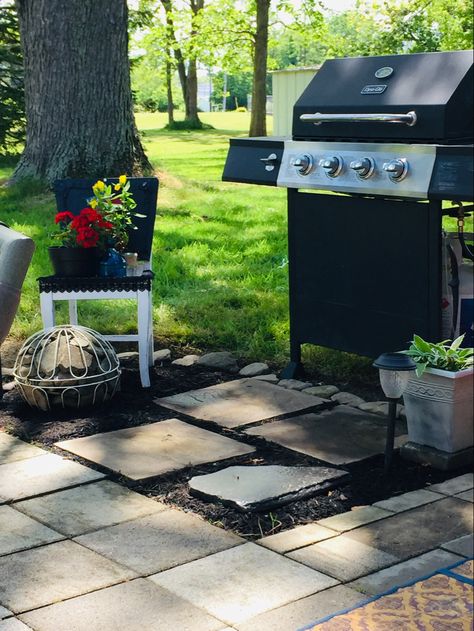 Perfect grill pad #landscape #patio #grilling Grill Landing Pad Ideas, Grill Pad Ideas, Small Patio With Grill, Grill Patio Ideas Small, Small Backyard Grilling Area, Grill Pad Off Patio, Grill Landing Pad, Grilling Patio, Grill Pad