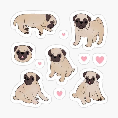 Get my art printed on awesome products. Support me at Redbubble #RBandME: https://www.redbubble.com/i/sticker/Cute-pug-dog-pack-by-Yaragold/151701072.EJUG5?asc=u Dog Pack, Cartoon Kawaii, Different Dogs, Cute Pugs, Sticker Cute, Dog Stickers, Dog Drawing, Pug Dog, Printable Stickers