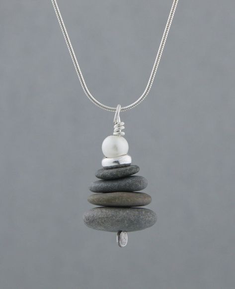 Stone Cairn Pearl Pendant, USA - Charms & Pendants Beach Stones Jewelry, Pebble Jewelry, Bracelets Chain, Sparkle Bracelet, Rock Jewelry, Fine Silver Jewelry, Sterling Silver Chain Necklace, Silver Snake Chain, Sapphire Bracelet