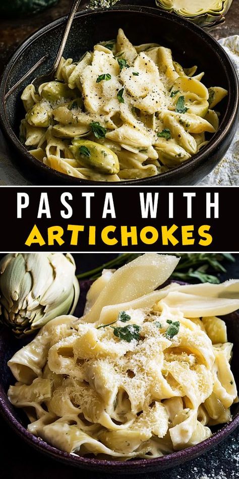 Craving something light yet satisfying? 🍝🍋 This Pasta with Artichokes is the answer! It’s loaded with tangy artichokes, lemon zest, and a sprinkle of Parmesan cheese. Ready in just 30 minutes! 🍽️🥂 #EasyDinner #VegetarianMeals #HealthyEating Artichoke Pasta Recipes, Pasta With Artichoke Hearts, Pasta With Artichokes, Simple Pasta Dishes, Chicken Artichoke Pasta, Easy Weeknight Pasta, Artichoke Heart Recipes, Pasta Recipes For Dinner, Sausage And Veggies