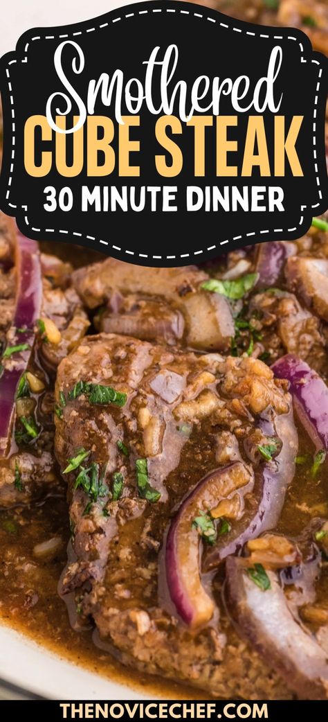 This Smothered Cube Steak is sure to become a family favorite! Tender, golden-brown cube steak is smothered in a rich onion gravy for a feel-good meal you’ll crave. Boneless Steak Recipes, Cubed Steak Recipes, Cubed Steak Recipes Easy, Steak Gravy Recipe, Smothered Cube Steak, Cube Steak Crock Pot Recipes, Cube Steak Recipe, Beef Cube Steak Recipes, Smothered Steak