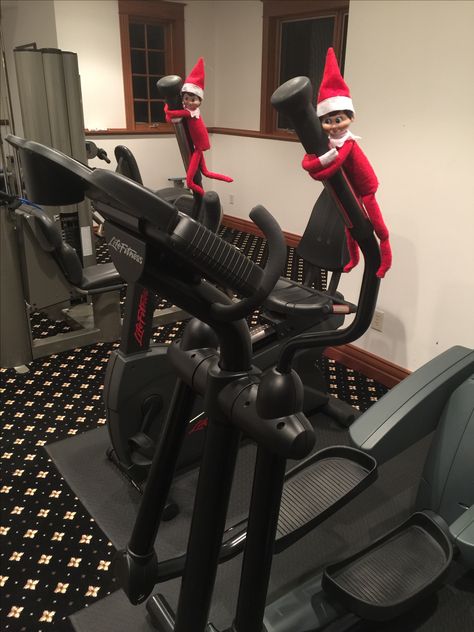 Exercise elf on the shelf Elf On The Shelf Gym Ideas, Workout Elf On The Shelf, Elf On The Shelf Gym, Elf On The Shelf Lifting Weights, Elf Lifting Weights, Elf Is Back Ideas, Elf On The Shelf Riding Dinosaur, Fitness Memes, Shelf Inspiration