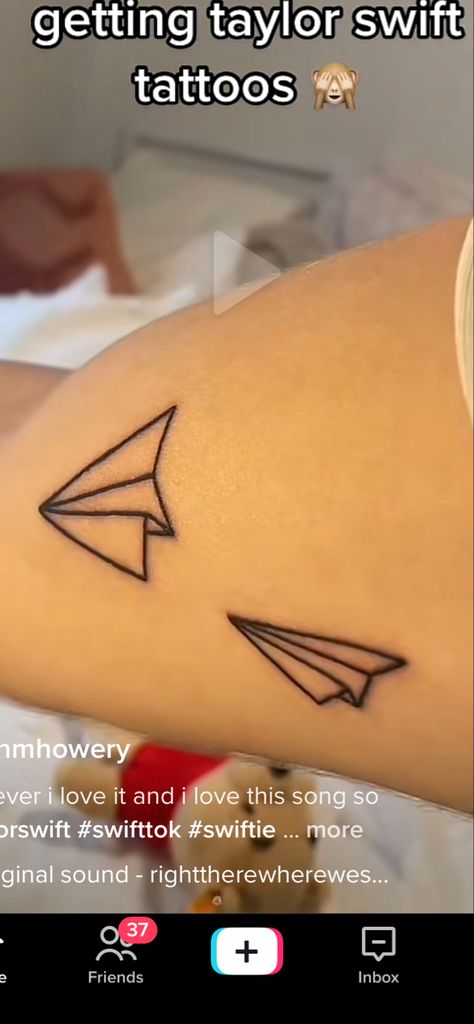 Taylor Swift Tattoo Traffic Light, Taylor Swift Clean Tattoo Ideas, Taylor Swift Getaway Car Tattoo, Taylor Swift Tattoo Paper Airplanes, Taylor Swift Tattoo Ideas The Archer, Paper Airplane Tattoos, Taylor Swift Tattoo, Airplane Tattoos, Airplane Flying