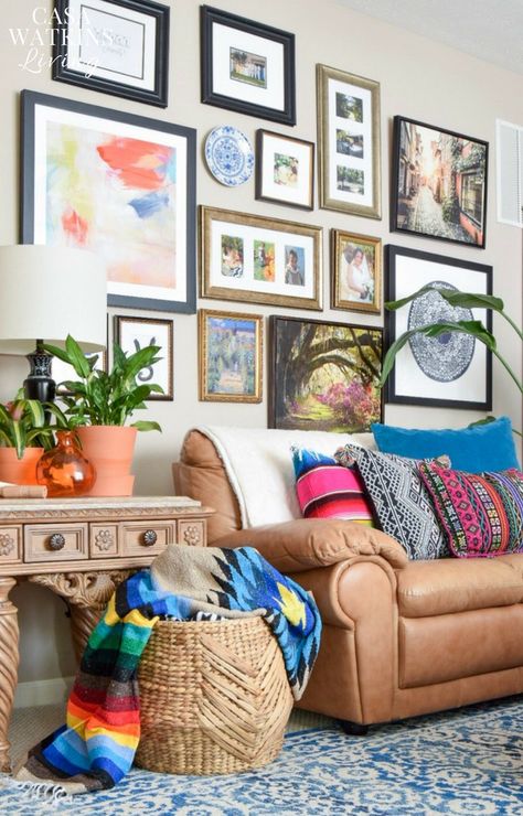 Decorating with Pops of Color via Casa Watkins Living for Cost Plus World Market www.worldmarket.com #FallHomeRefresh Gallery Wall Rules, Colorful Gallery Wall, Jungalow Style, Hippie Decor, Deco Boheme, Bohemian Interior, Bohemian Living, Style Bedroom, Gallery Walls