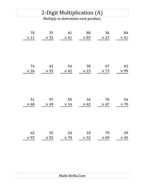 The Multiplying a 2-Digit Number by a 2-Digit Number (A) Long Multiplication Worksheet Long Multiplication Worksheets, 4th Grade Multiplication Worksheets, Two Digit Multiplication, 2 Digit Multiplication, Double Digit Multiplication, Negative Numbers Worksheet, Free Multiplication Worksheets, Printable Multiplication Worksheets, Math Multiplication Worksheets