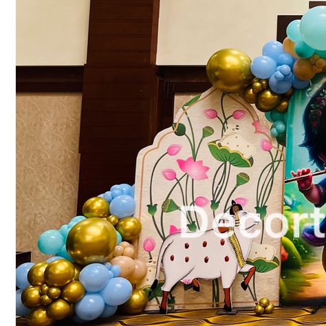 Krishna Theme Decor 🦚🕉️ Book Now : @decorty.in (9953805827) #krishnatheme #kanhaiyatheme #krishnathemedecor #krishnadecor #janmashtamidecor #birthdaydecor #kidsbirthdayparty #birthdaydecor #backdrop Krishna Theme Decoration At Home, Krishna Theme Decoration, Kids Birthday Party, Birthday Decorations, Krishna, At Home, Quick Saves