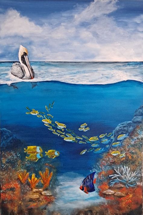 Under The Sea Painting, How To Paint Water, Scuba Vbs, Underwater Scenes, Types Of Art Styles, Water Birds, Paint Water, Art Fish, Painting Competition