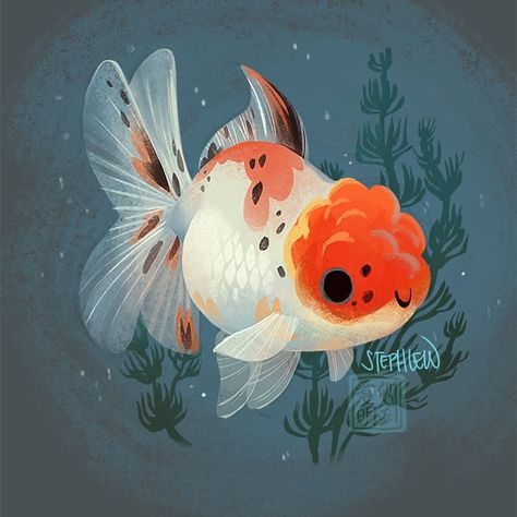 Calico Oranda fishy #stephlew #photoshop #dailydoodle #goldfish Art Pretty Goldfish Art Illustrations, Goldfish Tattoo, Oranda Goldfish, Pet Goldfish, Goldfish Art, Drawn Fish, Fish Decor, Art Pretty, Drawings Ideas