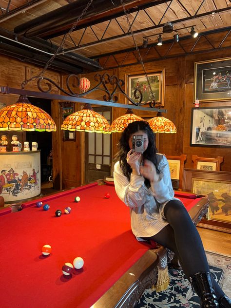 Pool Table Outfit, Billiard Photoshoot Ideas, Billiard Outfit Ideas, Pool Table Photoshoot Ideas, Billiard Photoshoot, Patent Leather Boots Outfit, Pool Table Photoshoot, Table Photoshoot, Galentines Night