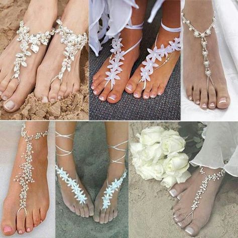 Love this barefoot sandal for a beach wedding. Make your own with this simple DIY from Afloral.com. https://www.afloral.com/blogs/how-to-diy/how-to-make-barefoot-sandals Wedding Accessories Diy, Beach Wedding Sandals Barefoot, Beach Wedding Shoes, Dream Beach Wedding, Silk Flowers Wedding, Beach Wedding Decorations, Wedding Sandals, Beach Theme Wedding, Foot Jewelry