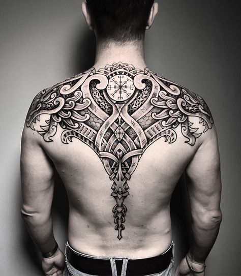 Viking Back Piece Tattoo, Viking Tattoos For Men Back, Nordic Tattoo Back, Vikings Back Tattoo, Nordic Chest Tattoo, Nordic Back Tattoo, Back Tattoos For Guys Full, Celtic Back Tattoo, Full Back Tattoo For Men