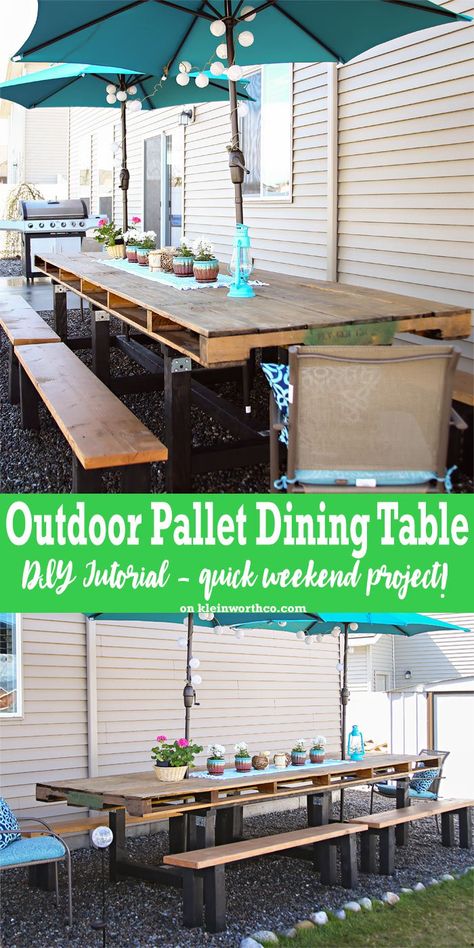 Garden Pallet Decorations, Diy Pallet Outdoor, Pallet Dining Table, Pallet Garden Furniture, Concrete Patios, Diy Outdoor Table, Pallet Patio Furniture, Kids Outdoor Furniture, Pallet Patio