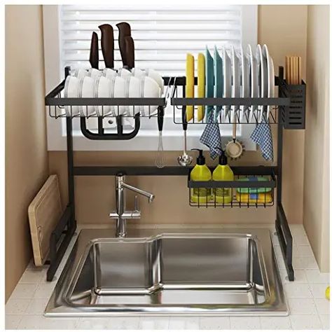 Amazon.ca: over the sink shelf Small Standing Shower Storage, Small Apartment Closet Storage, Small Kitchen Solutions Space Saving, Small Kitchennete, Van Kitchen Storage, Small Chairs For Living Room, Mini Apartment Design, Ikea Small Apartment, Small Apartment Inspiration