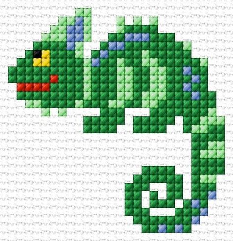 Chameleon Cross Stitch Pattern, Diy Decor Paper, Cross Stitch Calculator, Tiny Cross Stitch, Animal Cross Stitch Patterns, Mini Cross Stitch, Cross Stitch Cards, Christmas Crochet Patterns, Cross Stitch Animals