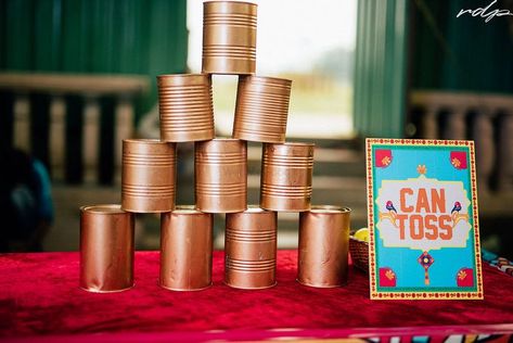 Photo of Can toss game for guests. Haldi Games Ideas, Mehendi Games, Haldi Games, Mehendi Giveaways, Wedding Games Ideas, Wedding Game Ideas, Indian Wedding Giveaways, Indian Wedding Games, Rajasthani Theme