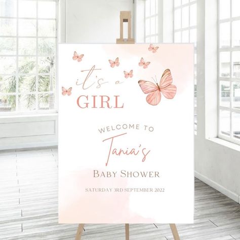 Pink Butterfly Baby Shower Welcome Sign DIGITAL DOWNLOAD - Etsy UK Butterfly Welcome Sign, Pink Butterfly Baby Shower, Girl Baby Shower Decor, Butterfly Baby Shower Decorations, Gender Reveals, Butterfly Baby Shower, Girl Baby Shower Decorations, Girl Sign, Shower Welcome Sign