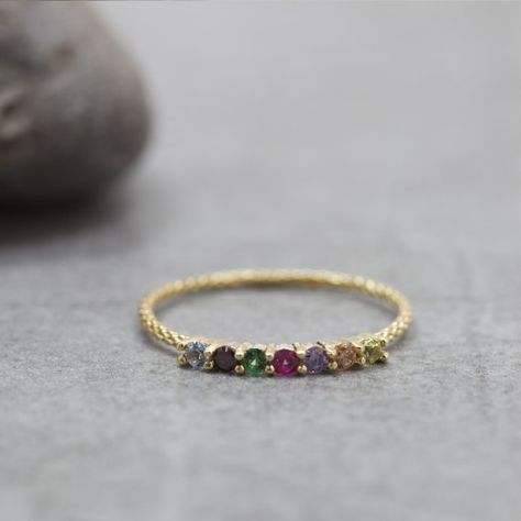 Birthstone Band, Dainty Gold Ring, Galaxy Jewelry, Sapphire Eternity Ring, Rainbow Ring, Galaxy Ring, Ring Bands, Rainbow Rings, Dainty Gold Rings