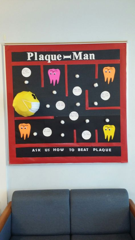 Bulletin board dental hygiene Plaque man Dental Hygiene Boards, Fall Dental Bulletin Board, Dental Hygiene Month October, Dental Hygiene Bulletin Board Ideas, Dental Office Bulletin Board Ideas, Dental Board Ideas, Dental Hygiene Decor, Dental Parade Float Ideas, Dental Board Designs