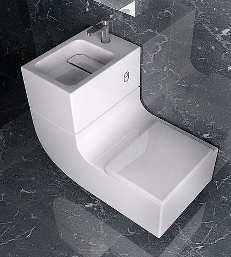 Combined loo and basin- Made by  Roca this is called the W+W (washbasin and watercloset) #bathroom #smallspace Sink Toilet Combo, Architecture Villa, Space Saving Bathroom, Toilet Sink, House Villa, Interior Luxury, Modern Toilet, Bad Inspiration, Small Toilet