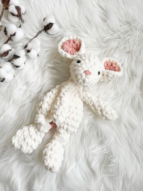 Plush Mouse, Baby Lovey Blanket, Easter Stuffed Animal, Baby Shower Gift, Security Blanket, Gender Neutral Baby Gift, Baby Snuggler Crochet toys ideas #crochettoysideas #crochet #crochettoy #crochetpattern #crochetpatterns 2.741 Stuffed Animal Product Photography, Crochet Flat Animals, Crochet Penguin Lovey, Crochet Snuggler Free Patterns, Embroidery Eyes, Baby Lovey Blanket, Crochet Security Blanket, Touch Hand, Gender Neutral Baby Gifts