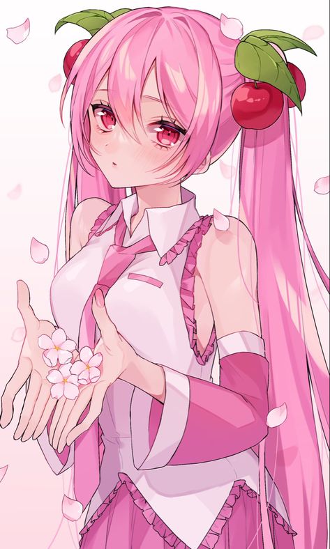 art by @___NONOMARU on twitter Pink Sakura, Pink Hair, Vocaloid, Cherry, On Twitter, Twitter, Hair, Anime, Pink