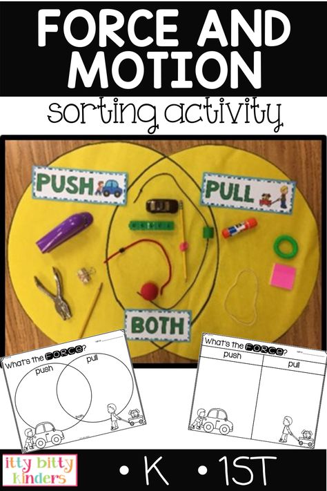 Kindergarten Ngss Activities, Forces And Motion Activities, Teaching Forces And Motion, Motion Activities For Kindergarten, Push Pull Kindergarten Force And Motion, Push Pull Science Kindergarten, Forces Activities For Kids, Push And Pull Experiments, Motion Kindergarten Science