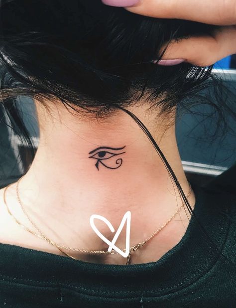 Eye Of Horus Neck Tattoo, Eye Of Thoth Tattoo, Evil Eye Tattoo Neck, Left Eye Horus Tattoo, Left Eye Of Horus Tattoo, Small Eye Of Horus Tattoo, Eye Of Ra Tattoo Design Women, Eye Of Horus Tattoo Feminine, Eye Of Horus Tattoo Back Of Neck